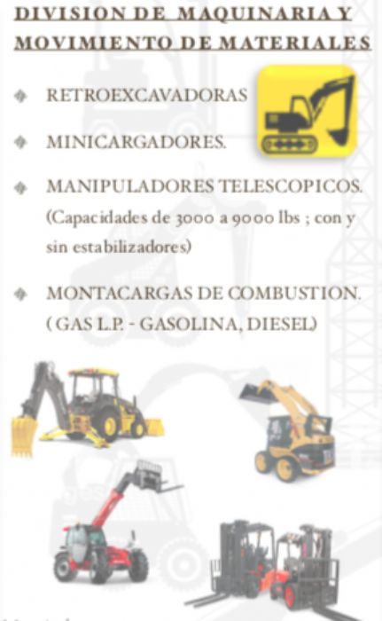 RENTA DE MAQUINARIA Y RENTA DE EQUIPO DE MOVIMIENTO DE MATERIALES - CATERPILLAR,CASE,JHON DEERE, TEREX,ENTRE OTRAS MAR