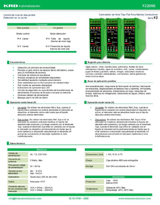 CONTROLADOR DE NIVEL CONDUCTIVO TIPO FLAT - KRD Automatización
