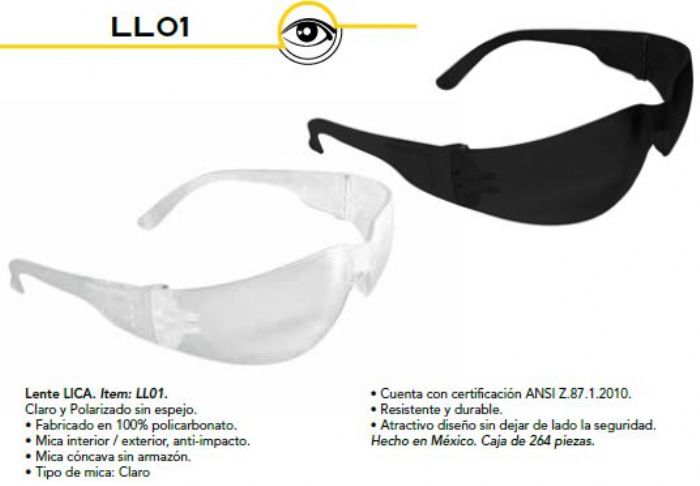 LENTES DE SEGURIDAD LL01 CPAM CLARO NO ESPEJO							 - 