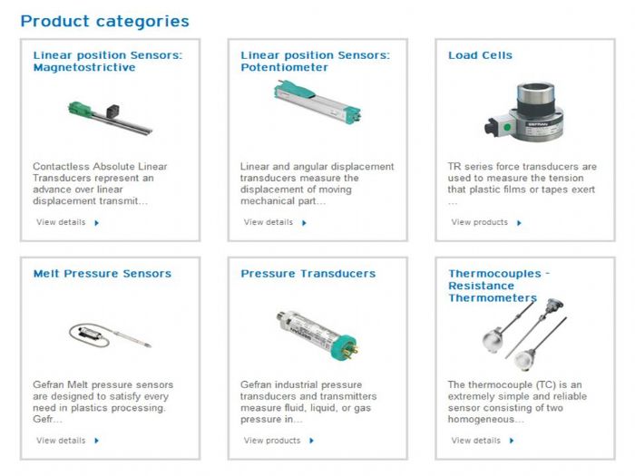 Sensores de desplazamiento lineal (posición), presion, presion de masa fundida, temperatura, celda de carga (industrial sensor, ldt, linear displacement, position, pressure, melt, temperature, load cell) - GEFRAN