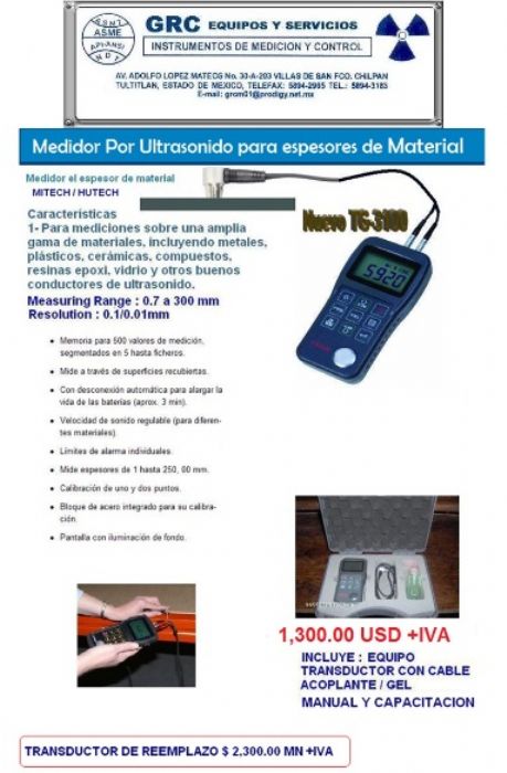 MEDIDOR DE ESPESOR POR ULTRASONIDO  - MITECH 