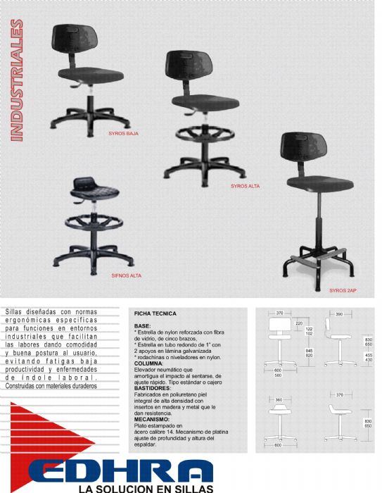 SILLAS INDUSTRIALES  - SILLA SYROS BAJA Y ALTA
