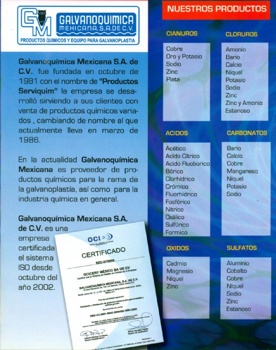 SULFATOS - GALVANOQUIMICA MEXICANA