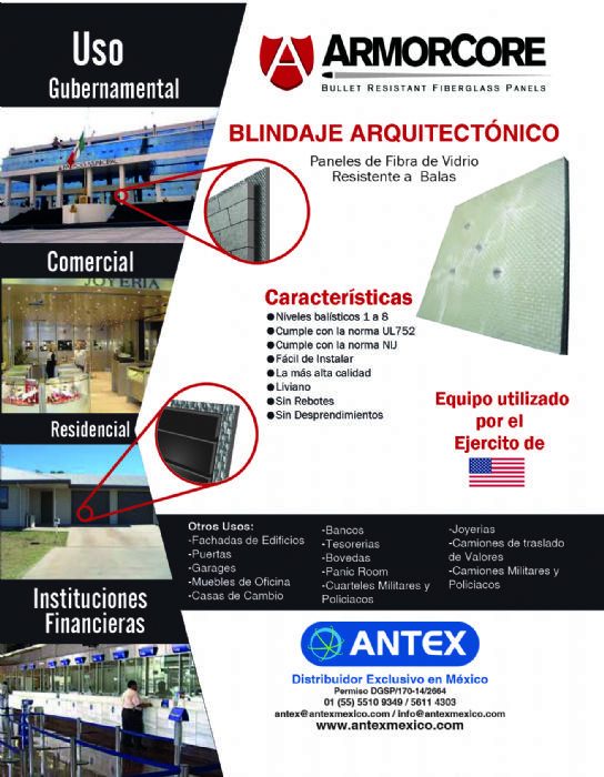 PANEL DE FIBRA DE VIDRIO BALISTICO - ANTEX ARMOR